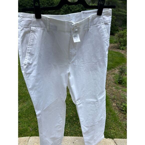 NWT LOFT The Perfect Straight White Pants 10 - Picture 4 of 12